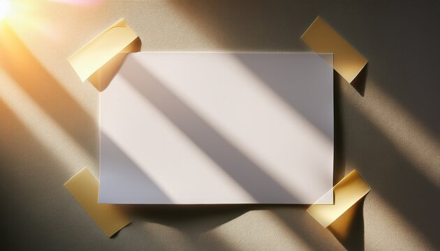 white paper on wall with tape in sunlight showing blank space for notes or reminders during the day
