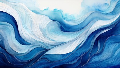 Naklejka premium fluid blue and white abstract wave pattern with watercolor texture for creative backgrounds