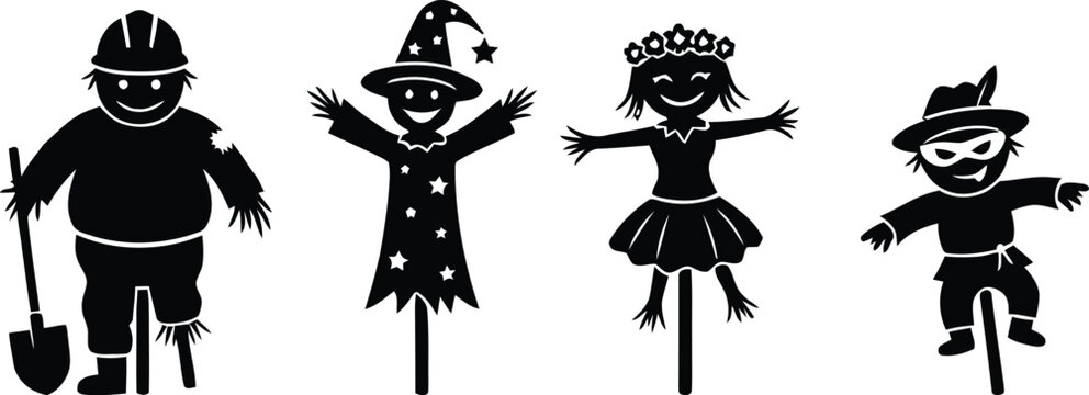 Black silhouette scarecrow characters