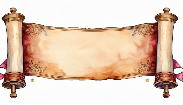 vintage blank scroll banner watercolor style with ribbon and distressed paper texture