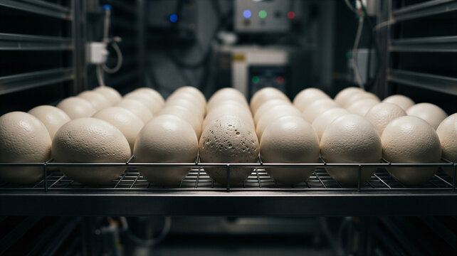 Journey of life begins as large white ostrich eggs gently warm in a specialized incubator setting