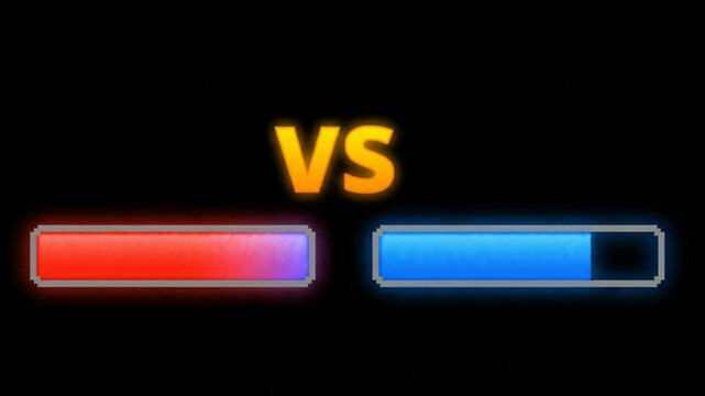 Versus vs comparison with animated red and blue progress bars for competitive analysis and gaming ui