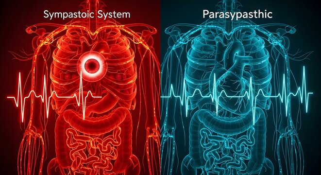 Conceptual illustration of sympathetic and parasympathetic nervous system functions.