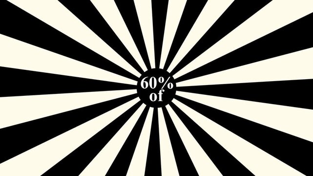 Comic retro background. Sunburst, radial, sunlight, 60% discount/of ,circus, stripe background rotation Fantastic tunnel, .Abstract tunnel .Wallpaper with white shapes.4k animation motion ..