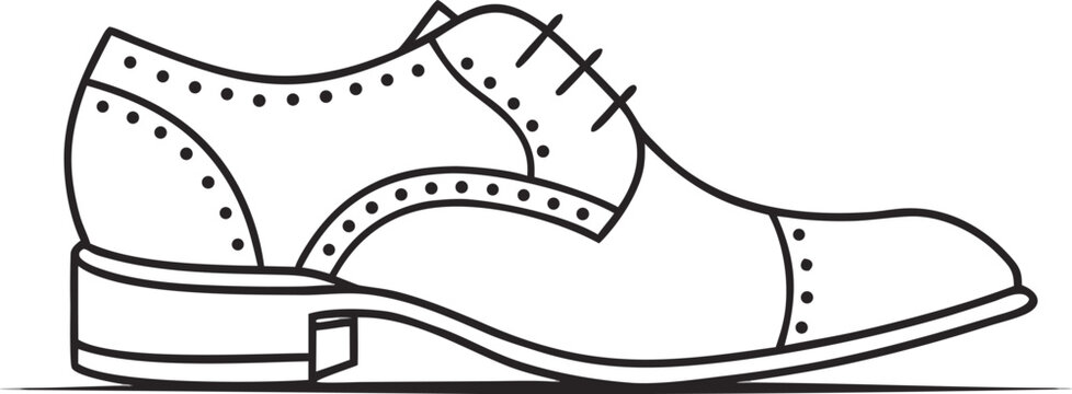 A black and white illustration of a dress shoe with brogue details and laces