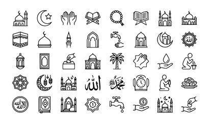Islamic Religious Outline Icons Vector Collection © MDASADUL