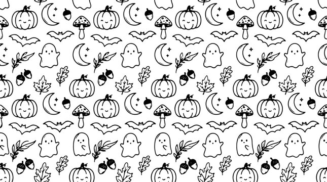 Seamless pattern with cute halloween elements