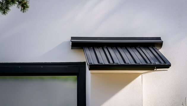 a black seamless gutter contrasting beautifully against a white modern house minimalistic and sharp