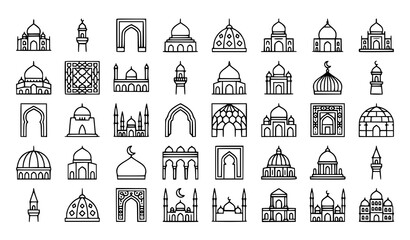 Dome of the Rock Inspired Architecture Line Icon Set Vector © MDASADUL