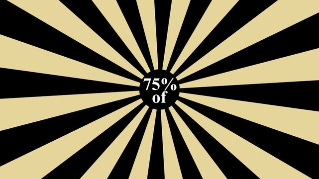 Comic retro background. Sunburst, radial, sunlight, 75% discount/of ,circus, stripe background rotation Fantastic tunnel, .Abstract tunnel .Wallpaper with yellow shapes.4k animation motion ..