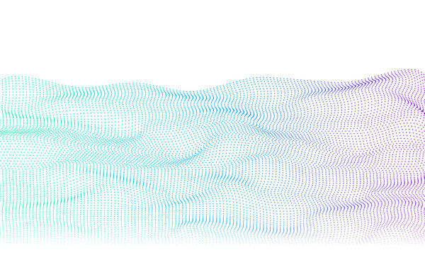 Dynamic neon wave with glowing particles. Colorful abstract light flow and sparkling dots.