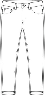 Line drawing of a pair of jeans with belt loops and pockets