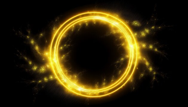 plasma glowing electric yellow hologram isolated on white background circles lightning round frame portal layer overlay on black background