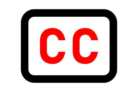 Solid White Closed Caption CC Icon with Red Subtitle Text isolated on transparent background subtitles caption text accessibility audio
