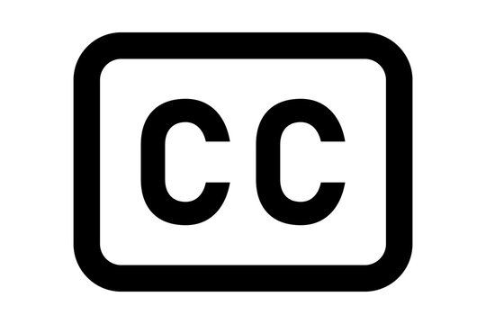 Solid Black Closed Caption CC Icon with Bold White Subtitle Text isolated on transparent background subtitles caption text accessibility audio