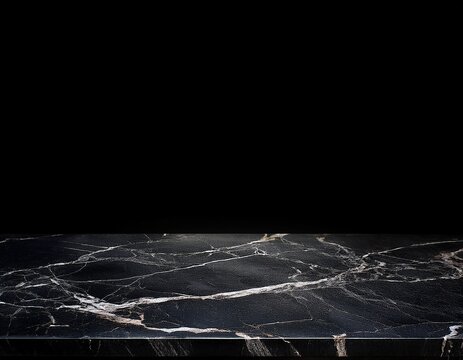 empty marble black table countertop on black background mock up for display of product montage your products