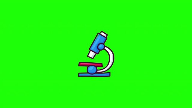 Animated microscope icon, science research and laboratory symbol, flat doodle style, green screen and white background versions, video