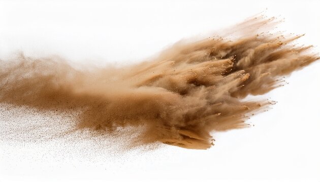 sandstorm sand dust cloud flying small particles isolated in white background