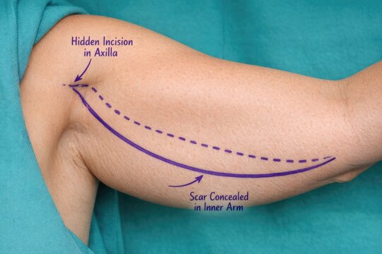 Anatomical illustration of a human arm, highlighting specific locations