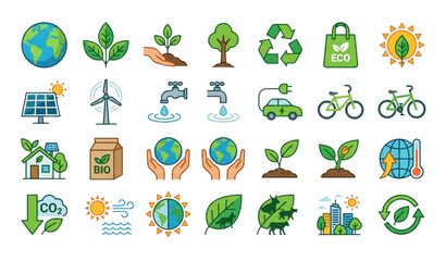 Fototapeta premium Earth Day Flat Icon Set for Eco Friendly Environmental Awareness and Sustainability