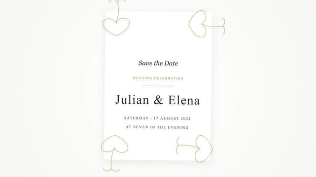 Elegant Save the Date card for Julian and Elena wedding announcement.