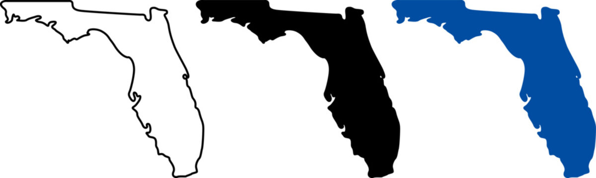 Three variations of Florida state map outline icons on a white background