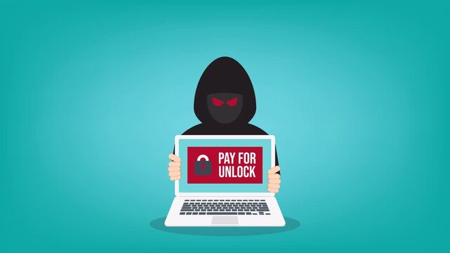 Ransomware Hacker Demanding Payment to Unlock Infected Computer Cyber Security Animation