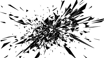Modern vector graphic depicting an abstract monochromatic explosion of shattered geometric shards, creating a dynamic burst of energy and chaotic disintegration © Randomic Dgitals
