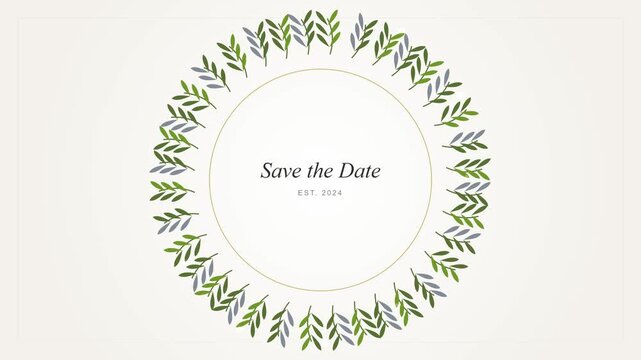 Elegant Save the Date Invitation with Floral Wreath and Text.
