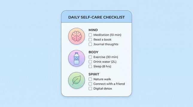 Daily self-care checklist for mental well-being and mindfulness