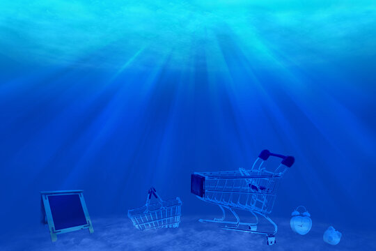 underwater deep blue sea abstract background with sun ray and reflection shadow on  sand for your abstract design.