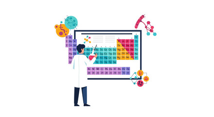 Fototapeta premium Scientist Researching with Periodic Table and Biological Cell Elements Illustration