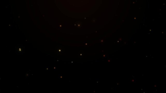 Dynamic abstract background shows warm glowing fire embers and golden particles slowly rising in darkness motion