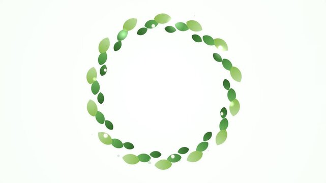 Green leaves arranged in a circular wreath on a white background.