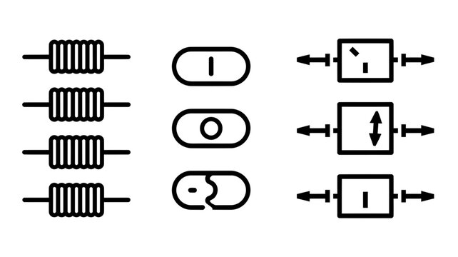 Electrical engineering schematic circuit symbols, industrial vector electronics wiring diagram elements, technical blueprint components pack