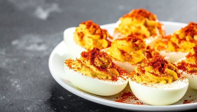 Deviled Eggs with Creamy Yolk Filling and Paprika Garnish Showcasing Classic Appetizer and Food Photography Design