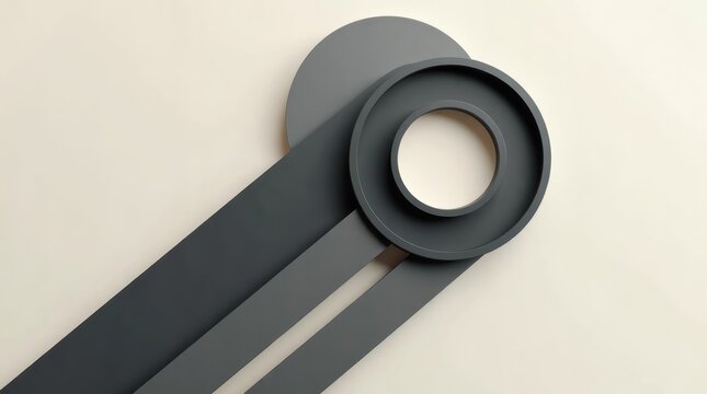 Abstract dark grey circle and parallel lines on a light beige background isolated on white background