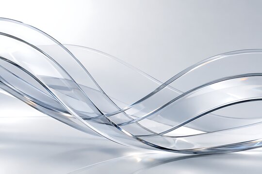 Abstract translucent curves minimalist, sculptural, with glossy reflections a 3d rendering on a white surface flowing shapes white background