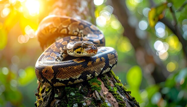 Snake on Tree with Sunlight.
