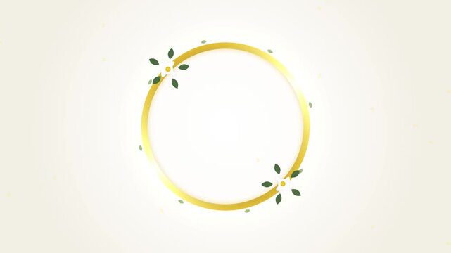 Elegant Gold Circle Frame with Subtle Floral Accents on Cream Background.