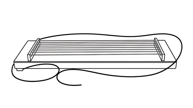 Black electric guitar illustration on white background.