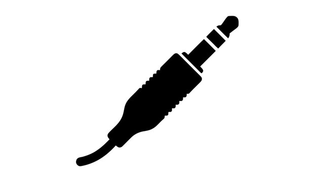 Vector illustration of black silhouette of a 35mm audio jack connector on a transparent background
