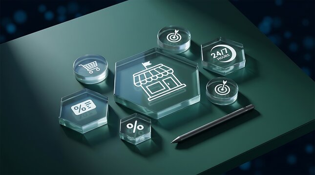 Modern flat icons of ecommerce and business services on tablet