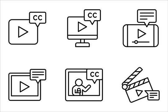 Subtitle outline icon set. simple element from editable cinema concept, vector illustration on white background