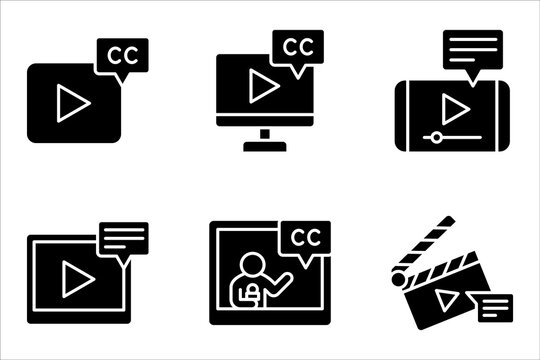Subtitle outline icon set. simple element from editable cinema concept, vector illustration on white background