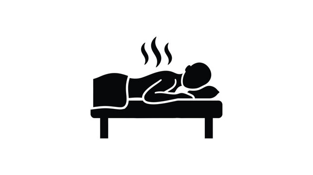 Person resting on a bed with steam rising black silhouette relaxation sleep