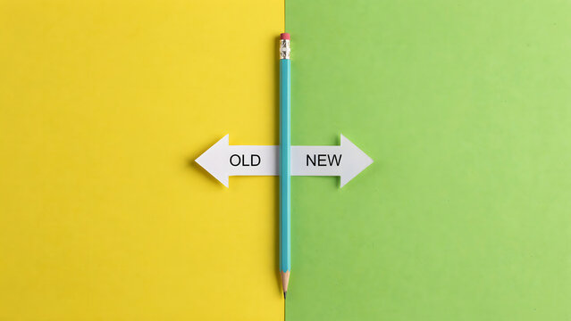 A pencil acting as a divider between old and new conceptual arrows