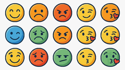 Naklejka premium Modern Colorful Emoticon Faces Collection with Various Expressions and Colors for Digital Design Use