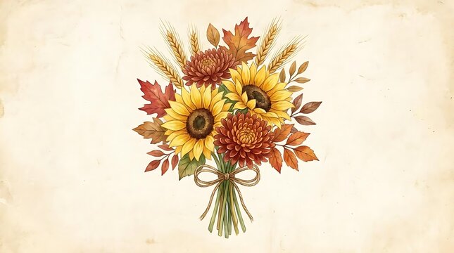 Autumn harvest bouquet arrangement of sunflowers and mums