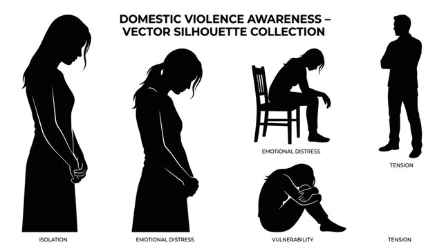Domestic Violence Awareness Vector Silhouette Collection.